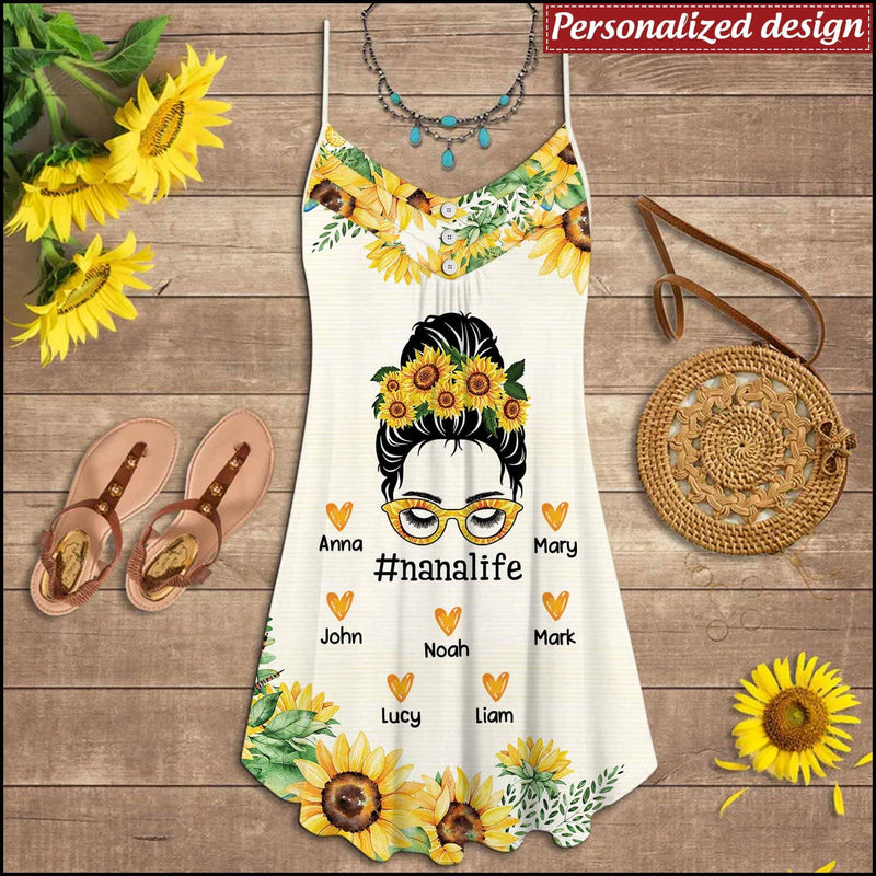 Discover Messy Bun Sunflower Mom Life Personalized Summer Dress