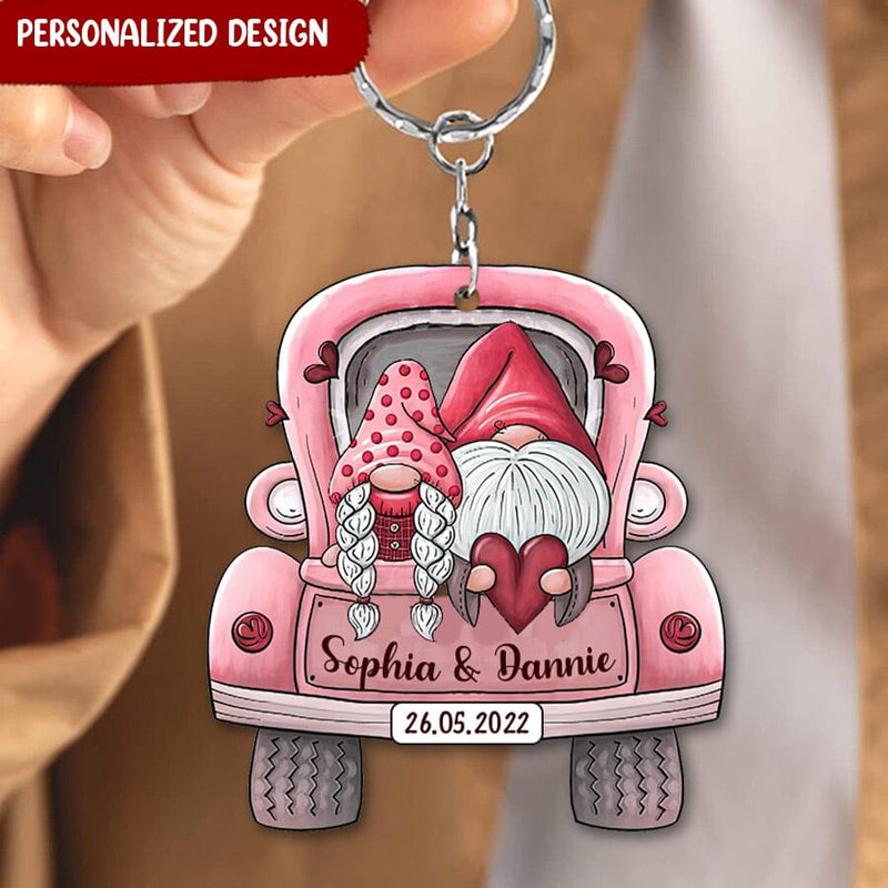 Discover Lovely Couple Gnome On Truck, Gift For Her For Him Personalized Acrylic Keychain