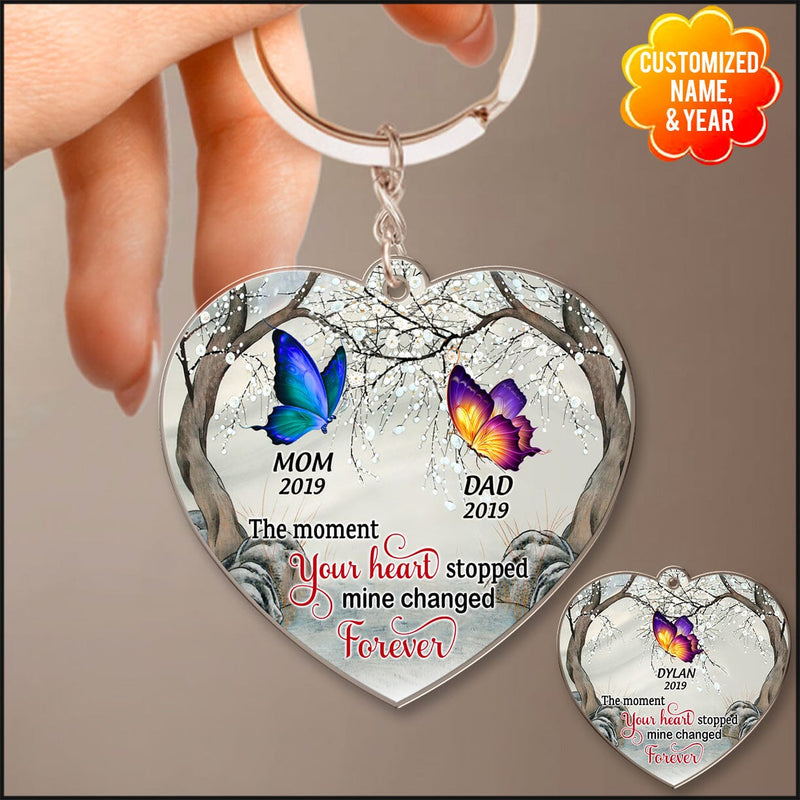 Discover The Moment Your Heart Stopped Mine Changed Forever Butterfly Custom Memorial Wooden Keychain