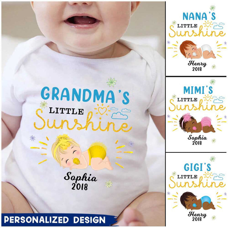 Discover Cute Gift For Baby, Grandma's Little Sunshine Personalized Baby Onesie