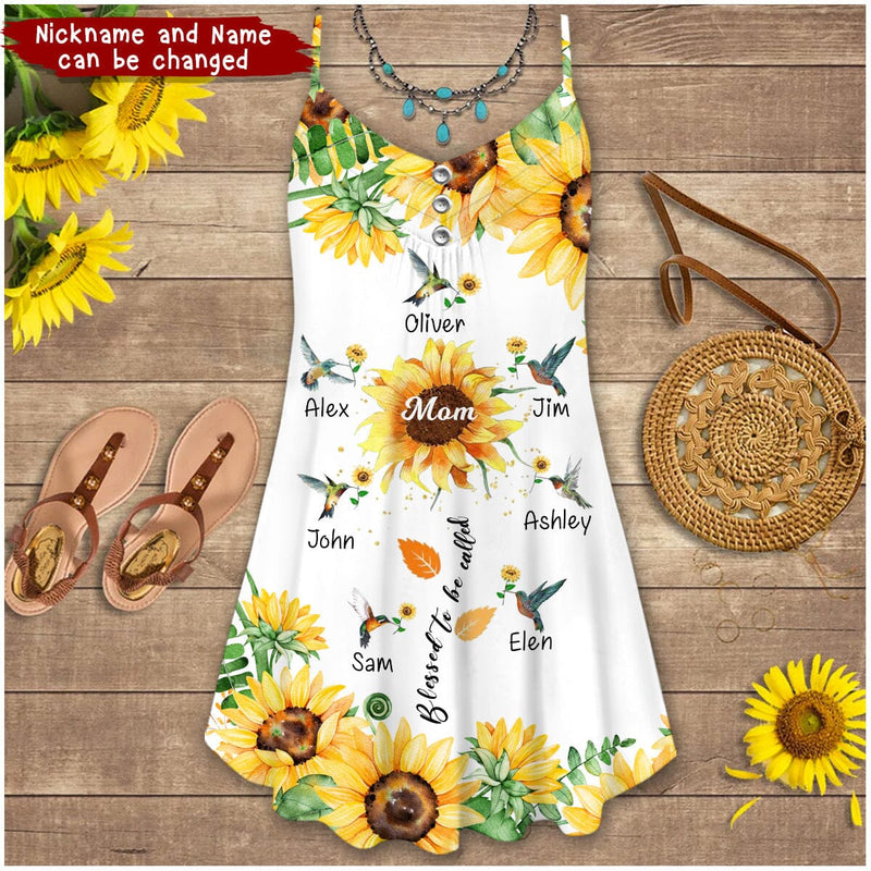 Discover Sunflower Hummingbird Blessed to be called Nana Grandma Mommy Aunite Personalized Summer Dress