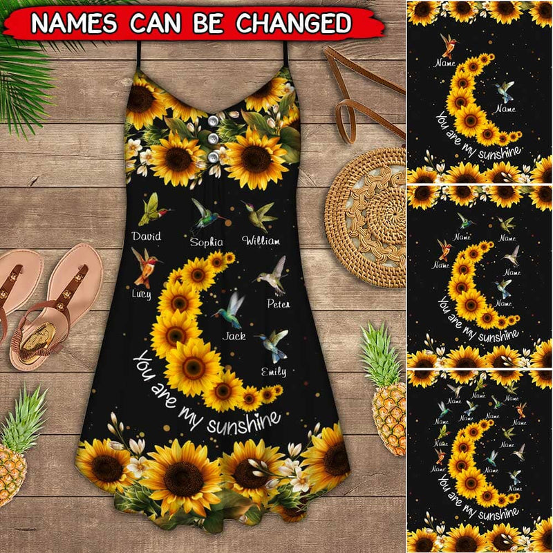 Discover Sunflower Hummingbird Grandma with Grandkids You are my sunshine Personalized Summer Dress