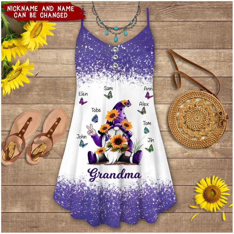 Discover Sunflower Gnome Butterflies Grandma With Grandkids Personalized Summer Dress