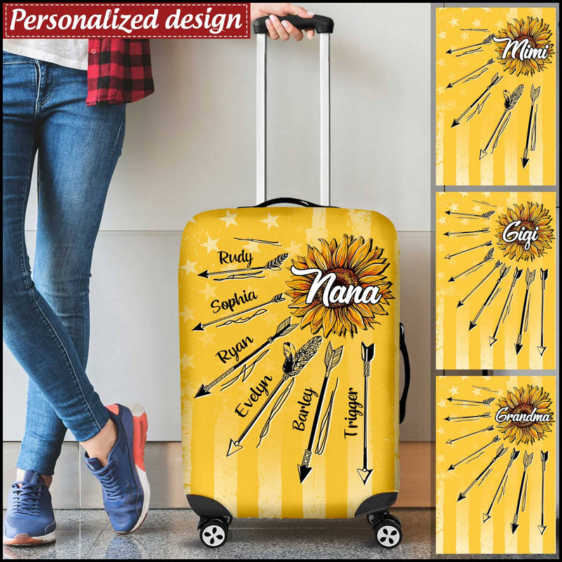 Discover Grandma With Grandkids Sunflower Arrow Yellow US Flag Personalized Luggage Cover