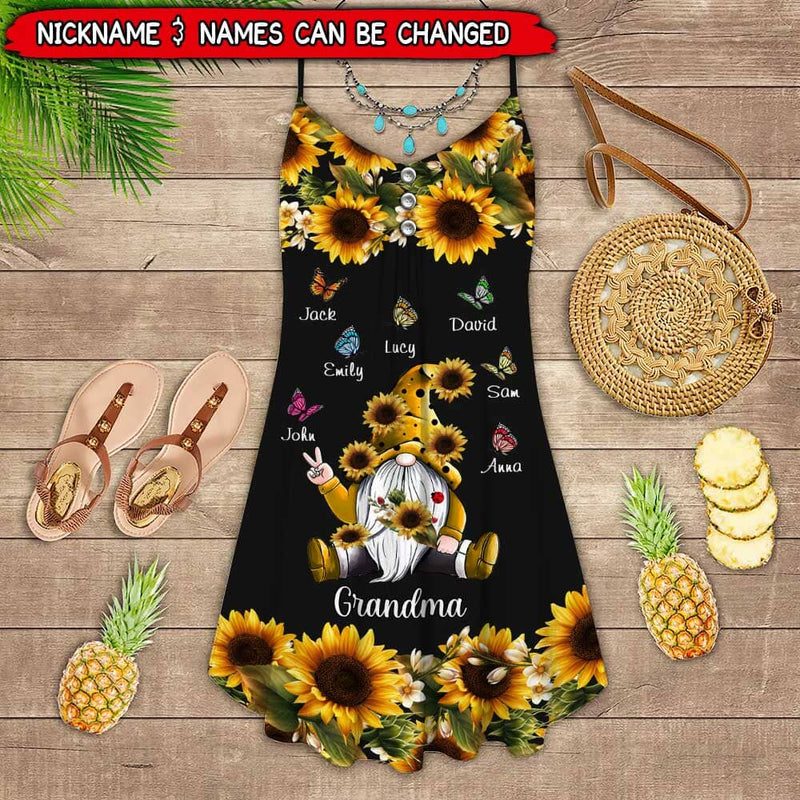 Discover Grandma - Mom Sunflower Gnome Butterflies Kids Summer Dress