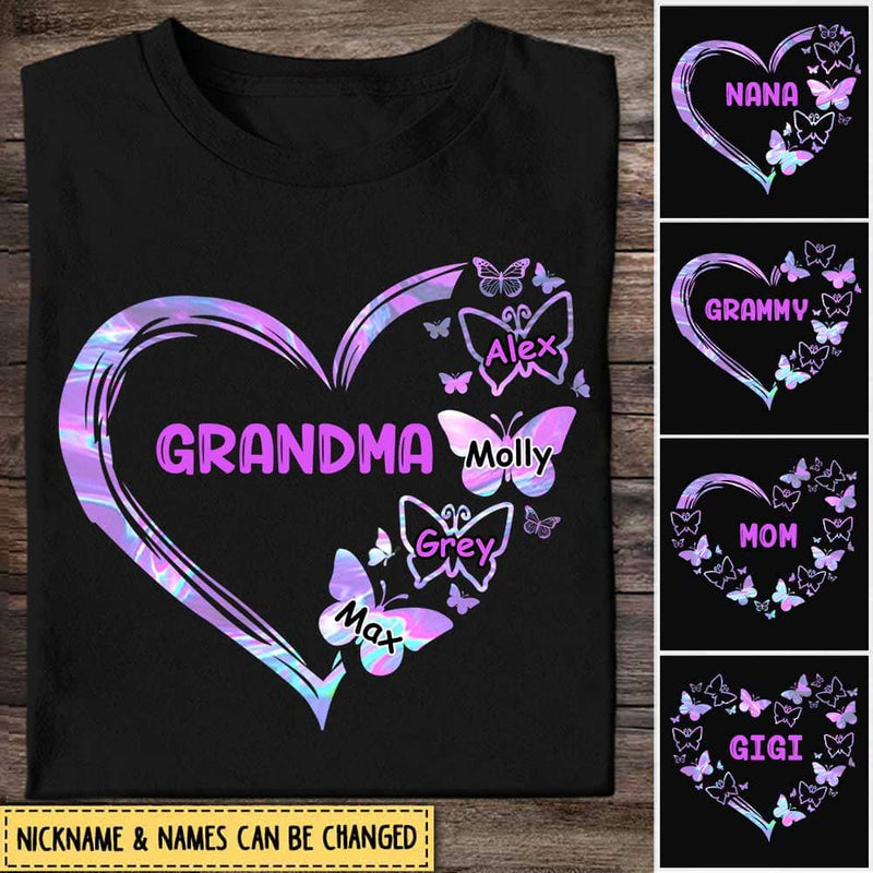 Grandma, Mimi, Nana Butterfly Love Grandkids Personalized T-Shirt