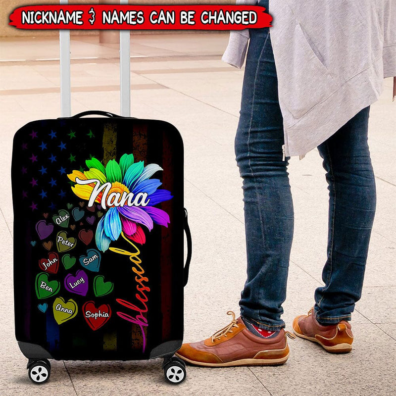 Discover Personalized Blessed Nana, Grandma With Grandkids Rainbow Flower Luggage Cover