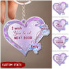 Miles Apart But Besties At Heart Violet Background Custom Gift For Best Friend Long Distance Heart Acrylic Keychain DHL28MAY22DD1 Acrylic Keychain Humancustom - Unique Personalized Gifts 4.5x4.5 cm