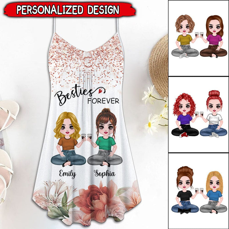 Discover Besties Forever Flower Glitter Pattern Bestie Best Friend Personalized Summer Dress