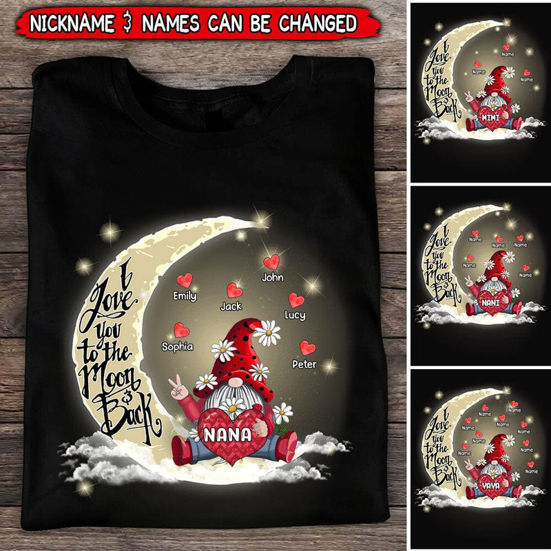 Discover Gnome Grandma Mom Loves Heart Kids To The Moon And Back Personalized T-Shirt
