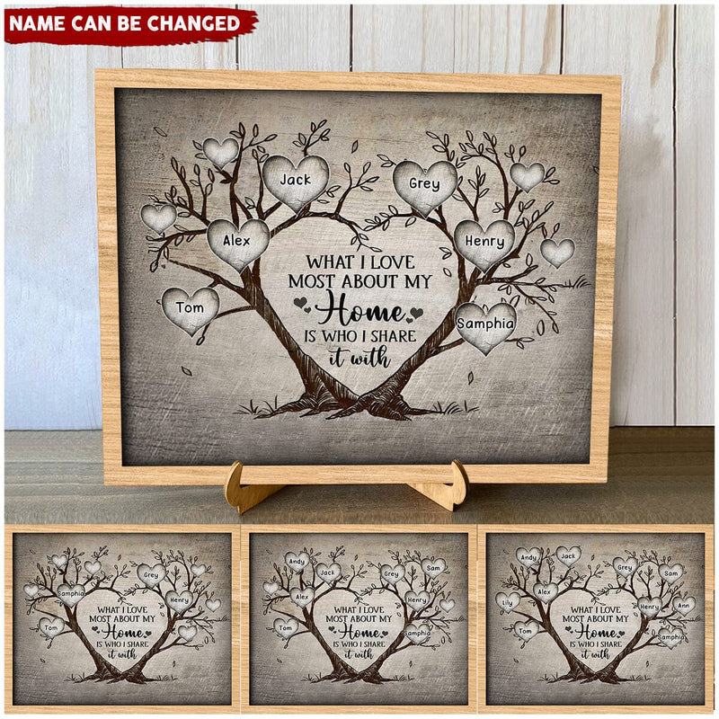 Discover What I Love About Home Is Who I Share It With, Family Tree Personalized Wood Plaque