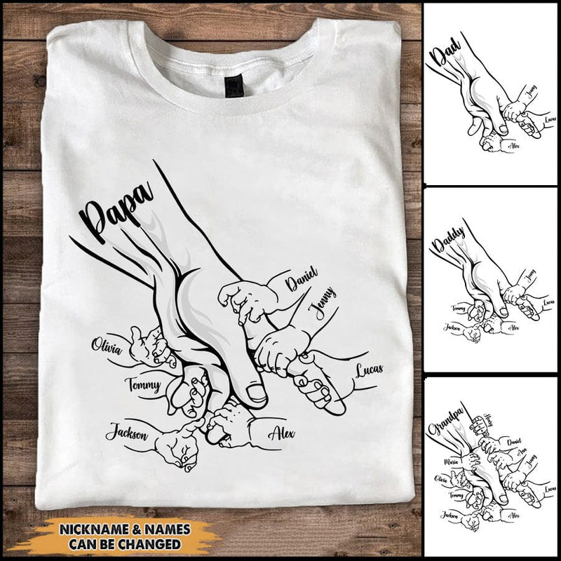 Discover Grandpa Papa Daddy Hands Prints Custom Father's Gift Personalized T-Shirt