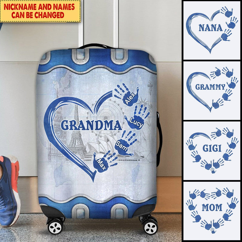 Discover Custom Nickname Names Grandma Mom Kids Heart Hand Prints Family Mothers Day Summer Vacation Gift Luggage Cover