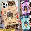 Personalized Leopard Messy Bun Grandma with Butterfly Grandkids Glass Phone case NVL26JUL22CT1 Glass Phone Case Humancustom - Unique Personalized Gifts Iphone iPhone 13