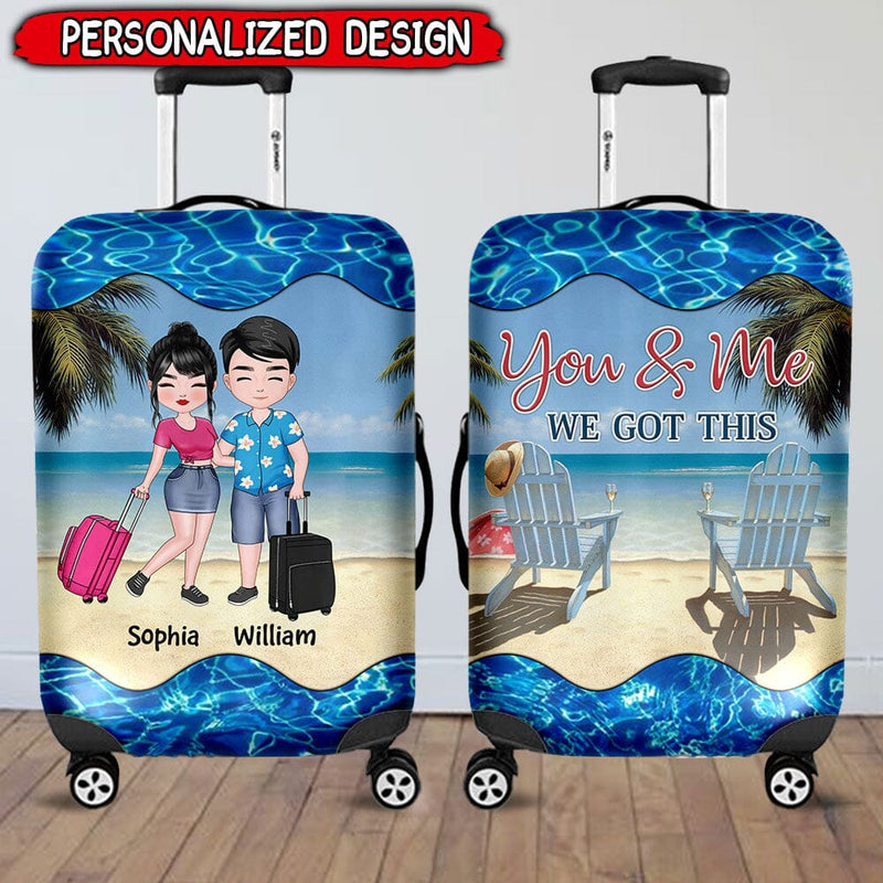 Discover Personalized Couple You & Me We Got This Beach Vacation Custom Names Chibi Lover Luggage Cover