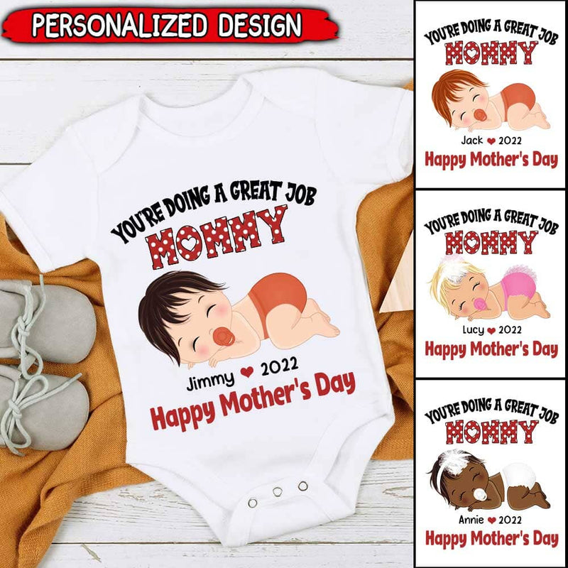 Discover You're Doing A Great Job Mommy Happy Mother's Day Dot Pattern Custom Gift For Newborn Baby Onesie