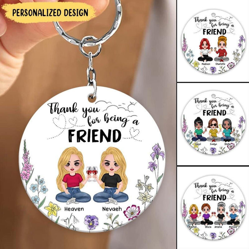 Discover Thank You For Being A Friend Flower Cloud Background Custom Gift For Bestie Wooden Keychain