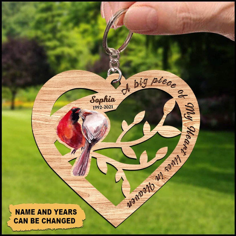 Discover A Big Piece Of My Heart Lives In Heaven Memory Custom Wooden Keychain
