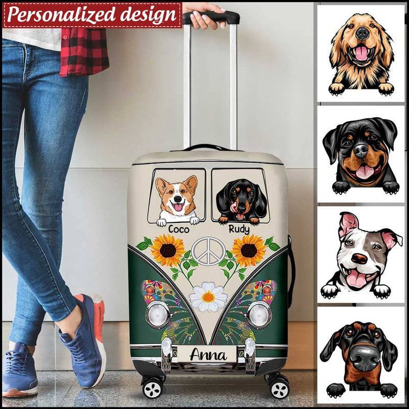 Discover Custom Dogs Flower Hippie Bus Print Luggage Cover