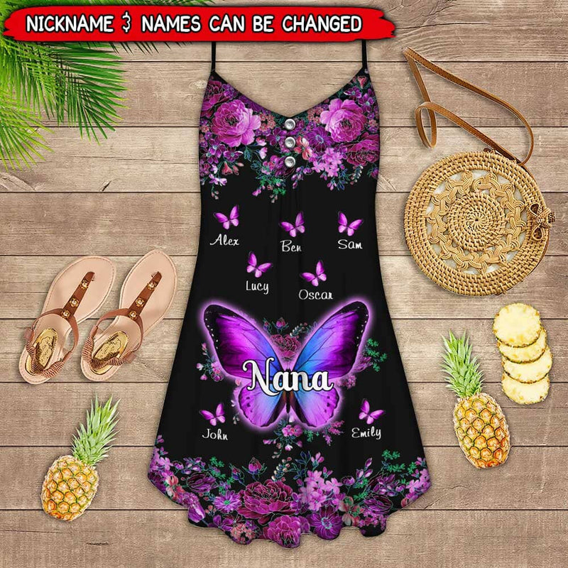 Discover Personalized Grandma - Mom Flower Butterfly Kids Summer Dress