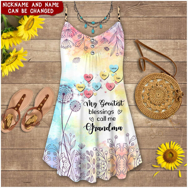 Discover My Greatest Blessings call me Grandma,Mommy, Nana, Auntie Dandelions Personalized Summer Dress