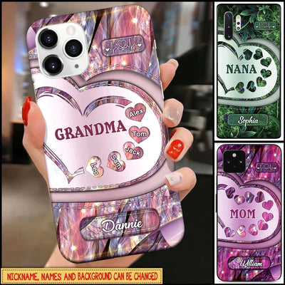 Grandma Mom With Sweet Heart Kids, Multi Colors Personalized Glass Phone Case NVL23JUN22TT6 Glass Phone Case Humancustom - Unique Personalized Gifts
