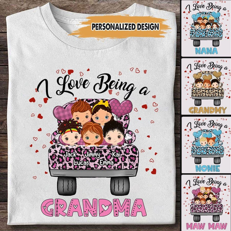 Discover I Love Being A Grandma Panther Truck Loading Kids Personalized T-Shirt
