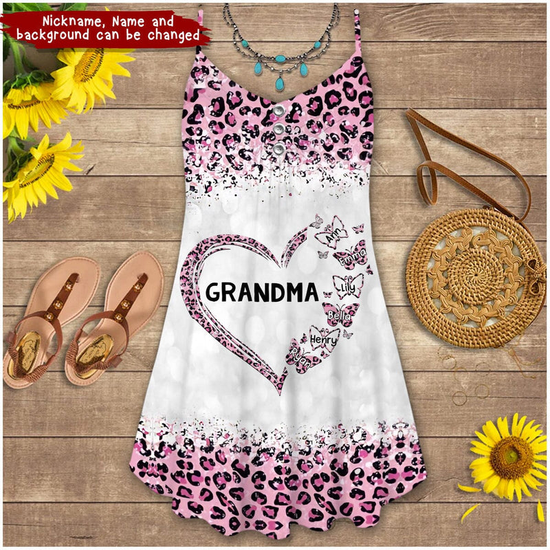 Discover Personalized Grandma Mom Leopard Heart Butterflies Kids Summer Dress
