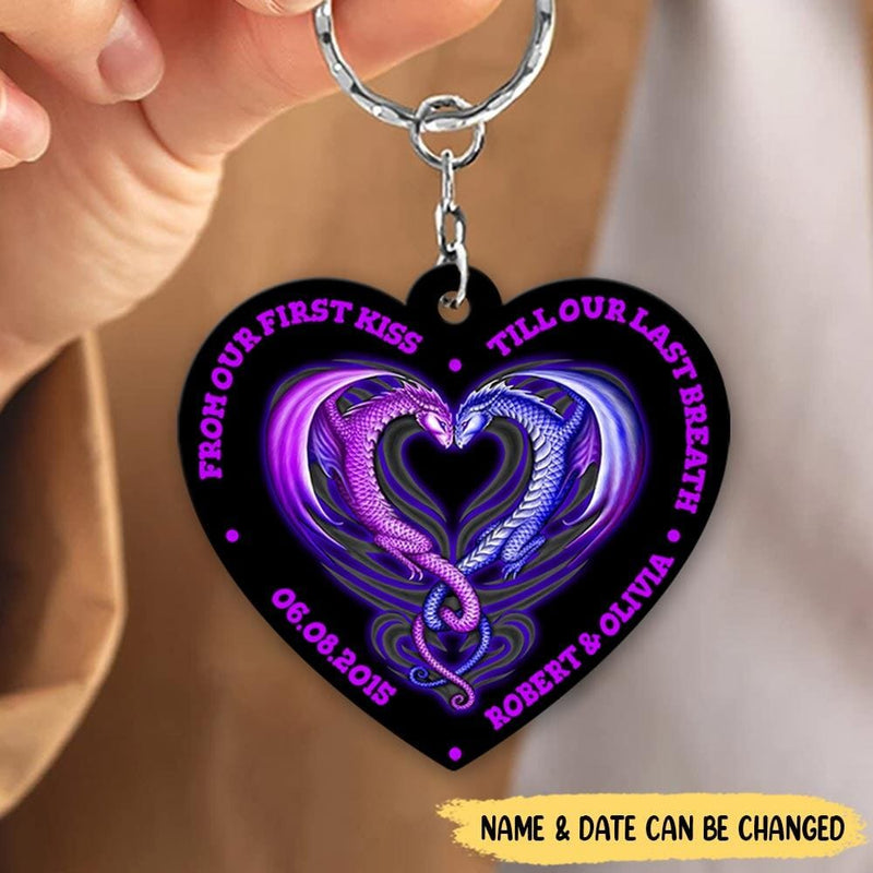 Discover From Our First Kiss, Till Our Last Breath Dragon Couple Personalized Acrylic Keychain