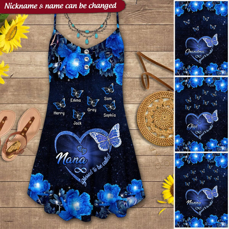 Discover Blessed To Be Called Grandma Mom Heart Butterfly Kids Personalized Summer Dress