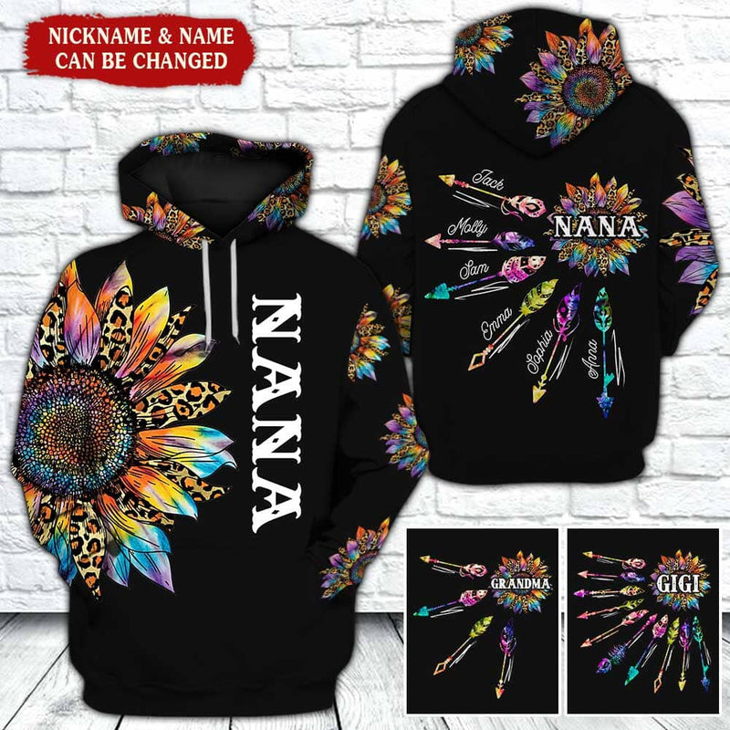 Customized Gift For Nana Gift For Mom Leopard Sunflower Family Christmas Gift Birthday Mothers Day Hoodie 3D