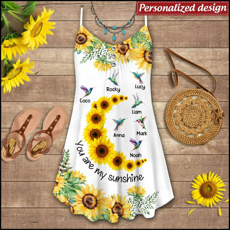 Discover Sunflower Hummingbird Grandma with Grandkids You are my sunshine Personalized Summer Dress
