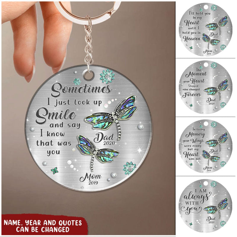 Discover Memorial Mom And Dad Dragonfly Personalized Acrylic Keychain