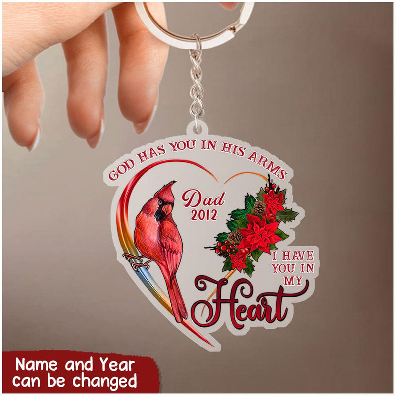Discover God Has You In His Arms, I Have You In My Heart Cardinal Memory Personalized Acrylic Keychain