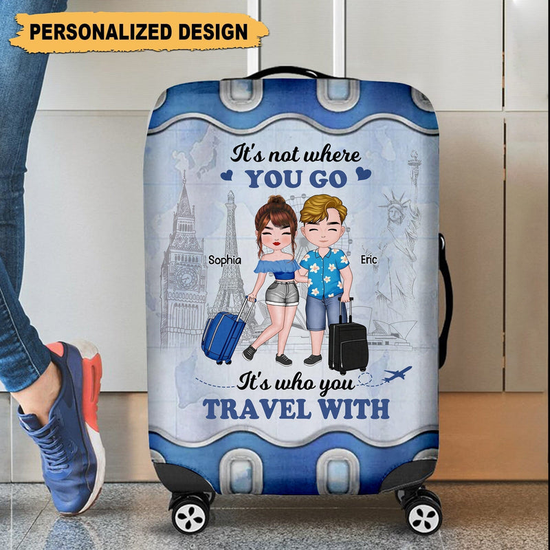 Discover Personalized Couple It's Not Where You Go It's Who You Travel With Custom Names Chibi Lover Luggage Cover