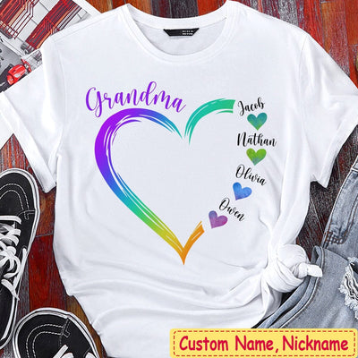 Colorful Heart Grandma Mom Kids, Best Gift For Mother's Day Personalized T-shirt & Hoodie NVL22FEB23CT1 White T-shirt and Hoodie Humancustom - Unique Personalized Gifts Classic Tee White S