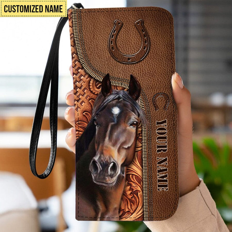 Discover Horse Love Leather Pattern Personalized Leather Long Wallet