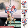 Funny Dog Breeds Flying With Balloon 4th of July American Flag Pattern Personalized Car Ornament LPL31MAY23CA1