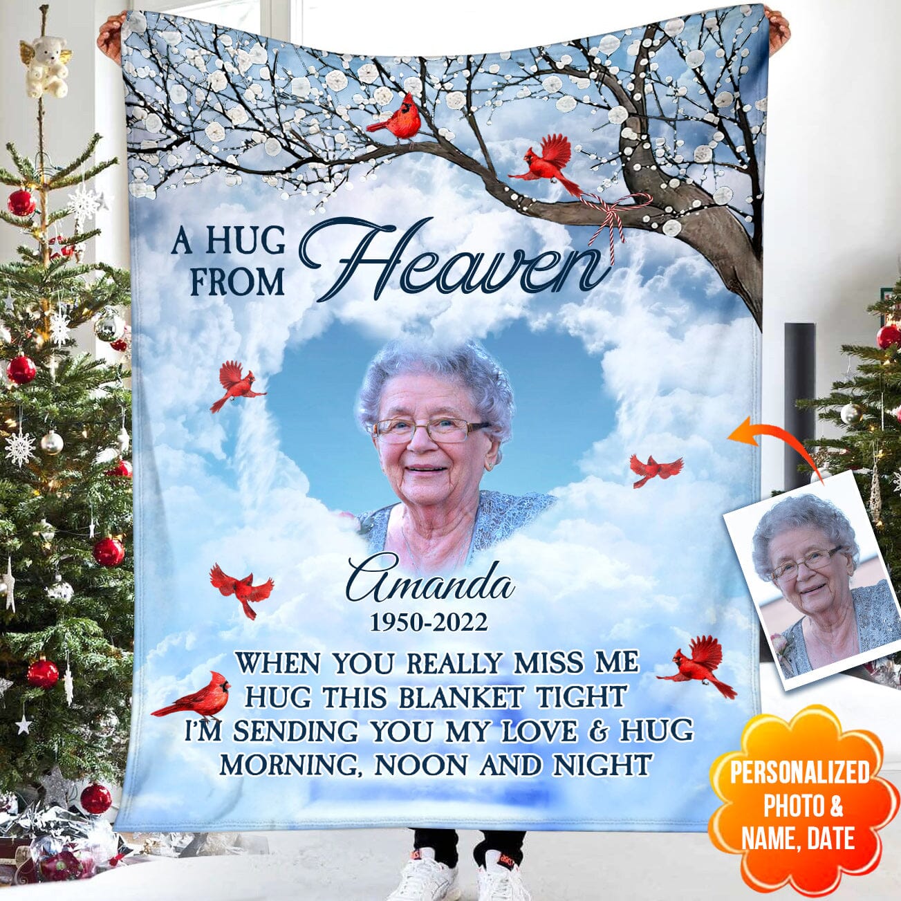 Memorial Upload Photo A Hug From Heaven Personalized Blanket CTL21NOV23CT3 Fleece and Sherpa Blanket HumanCustom - Unique Personalized Gifts Made Just for You 