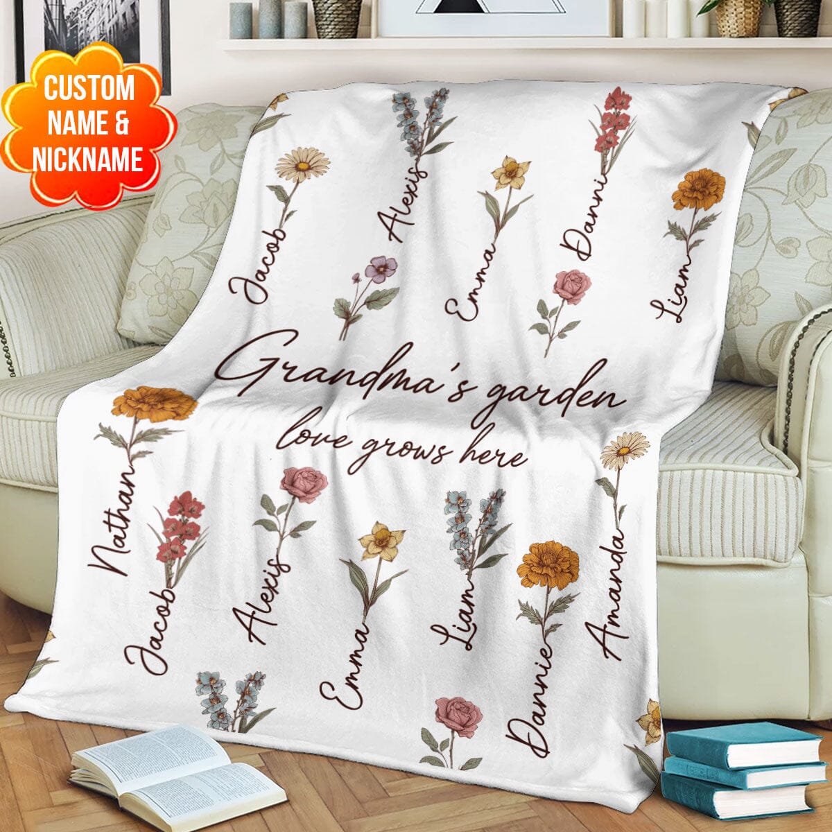 Grandma's Garden Love Grows Here Custom Name Kids Personalized Fleece Blanket CTL25DEC23CT1 Fleece Blanket HumanCustom - Unique Personalized Gifts Made Just for You Small (30x40in) 