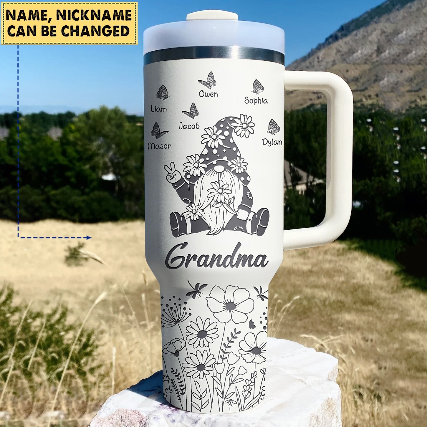 Flower Gnome Grandma Mom Butterfly Kids Personalized Tumbler With Straw CTL27DEC23CT1