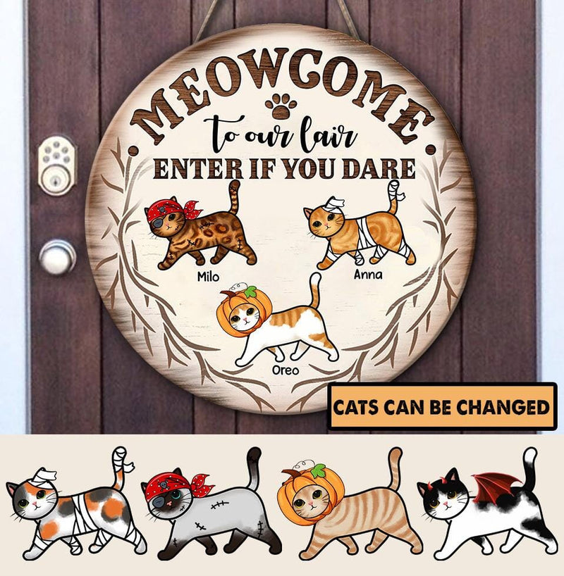 Discover Personalized Cat Halloween Meowcome To Our Lair Wood Sign