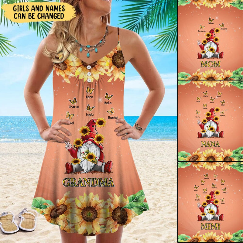 Discover Grandma Gnome Sunflower Butterfly Personalized Summer Dress Gift For Grandma Nana Mom