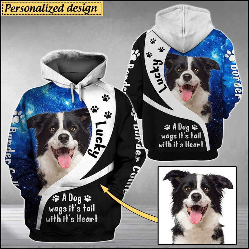 A Dog Wags It's Tail With It's Heart Galaxy Upload Photo Custom Gift For Dog Mom Dog Dad 3D Full Painting Hoodie