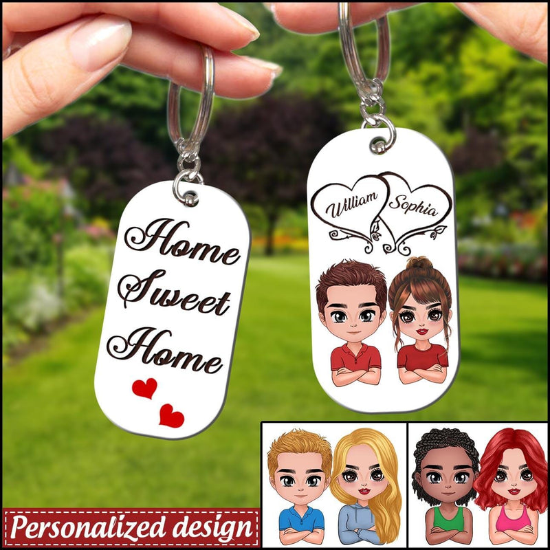 Discover Home Sweet Home Heart Custom Gift For Couple Lovers Husband Wife Wooden Keychain