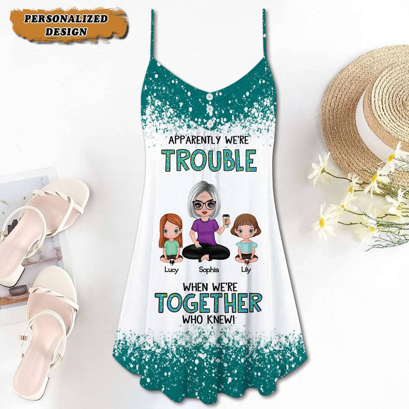 Discover Apparently We're Trouble Grandma Nana Grandkids Granddaugter Grandson Personalized Summer Dress