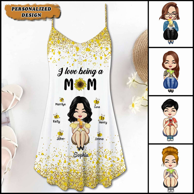 Discover I Love Being A Mom Bee Sunflower Personalized Summer Dress