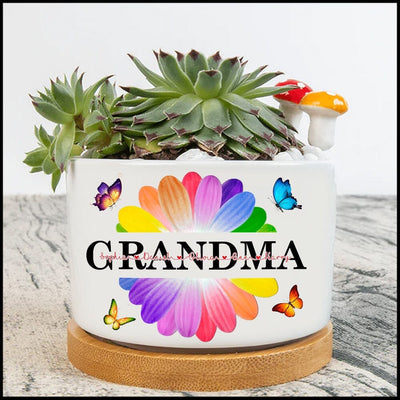 Personalized Grandma Mom Gardener Mother's Day Best Gift Rainbow Flower Garden Plants Lover Ceramic Plant Pot HLD03APR23VA2 Ceramic Plant Pot Humancustom - Unique Personalized Gifts
