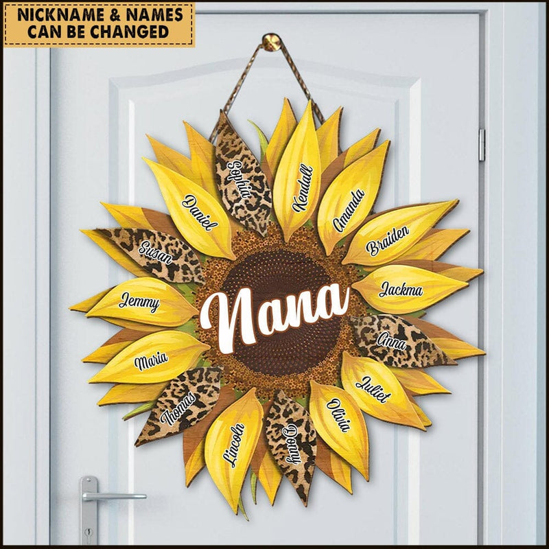Discover Personalized Grandma Mom Leopard Sunflower Mother's Day Best Gift Shape Wooden Sign