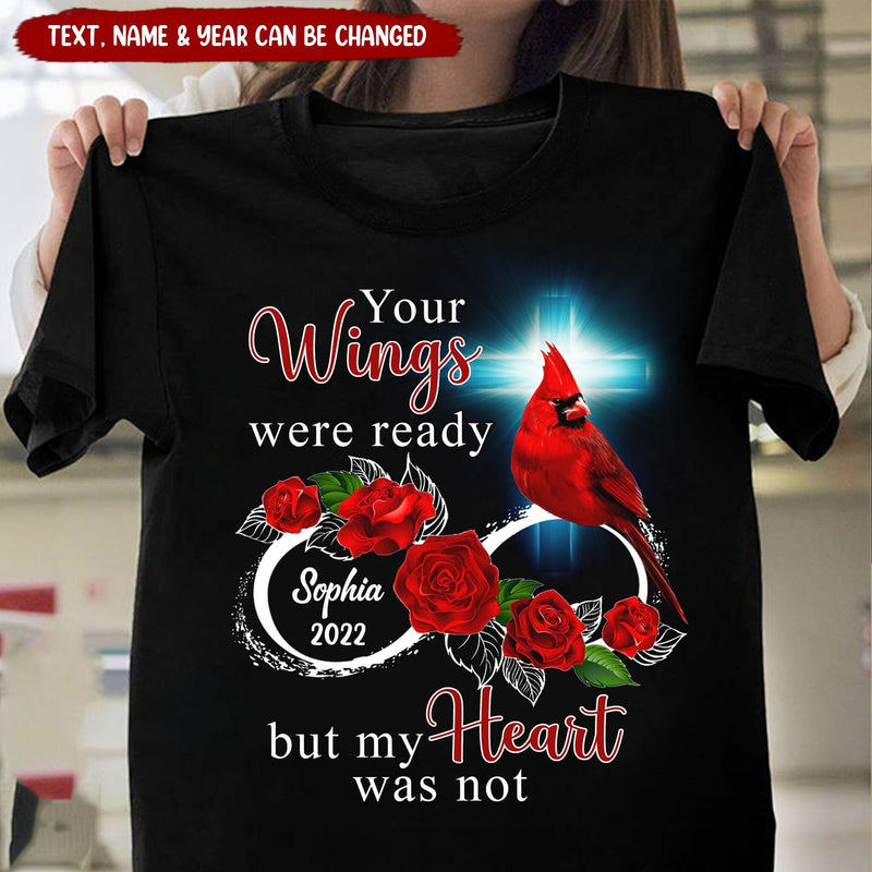 Custom Name And Date Family Loss Cardinal Rose Infinite Love Memorial Gift T-Shirt